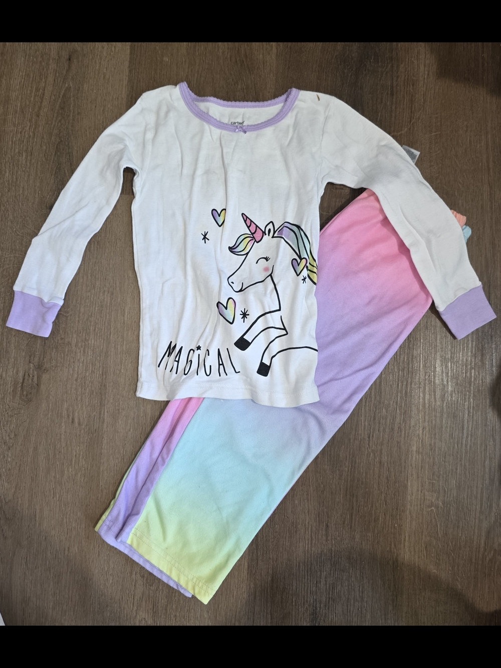 Carter's White Top & Pastel Rainbow Gradient Unicorn Pajama Set